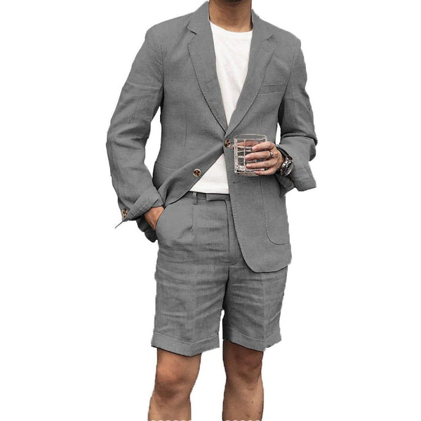 Tiavllya Tiavllya Leisure 2 Piece Men's Suit Flat Linen Notch Lapel Tuxedos (Blazer+Shorts)