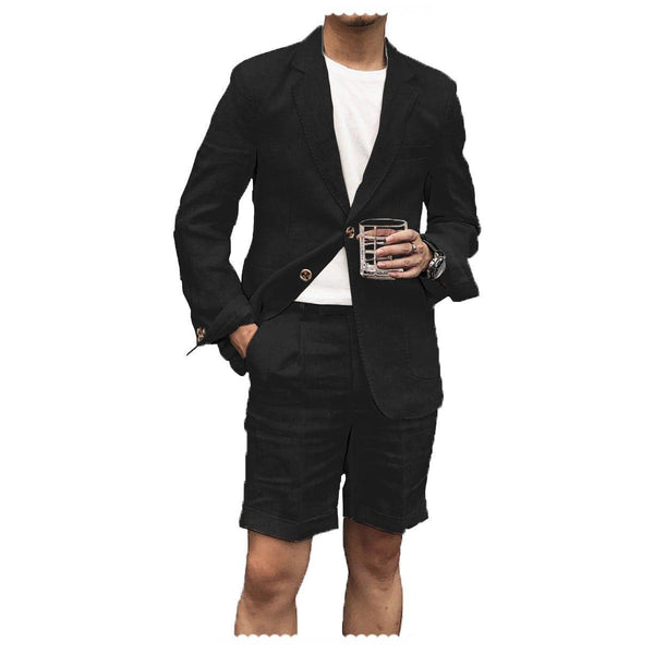 Tiavllya Tiavllya Leisure 2 Piece Men's Suit Flat Linen Notch Lapel Tuxedos (Blazer+Shorts)