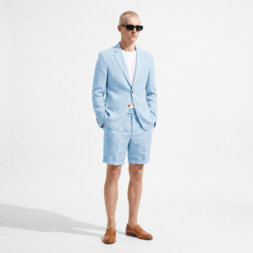 Tiavllya Tiavllya Leisure 2 Piece Men's Suit Flat Linen Notch Lapel Tuxedos (Blazer+Shorts)