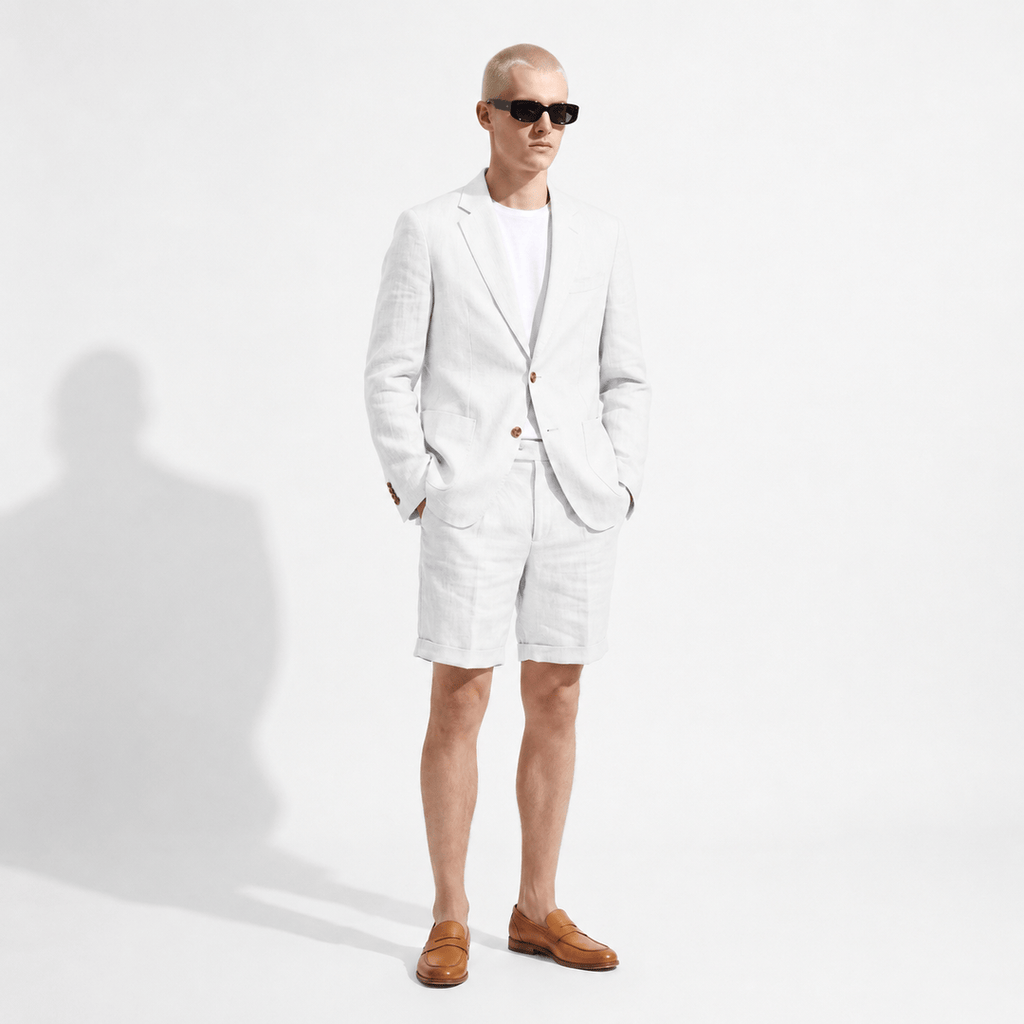 Tiavllya Tiavllya Leisure 2 Piece Men's Suit Flat Linen Notch Lapel Tuxedos (Blazer+Shorts)
