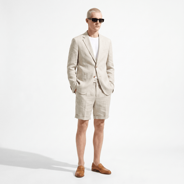 Tiavllya Tiavllya Leisure 2 Piece Men's Suit Flat Linen Notch Lapel Tuxedos (Blazer+Shorts)