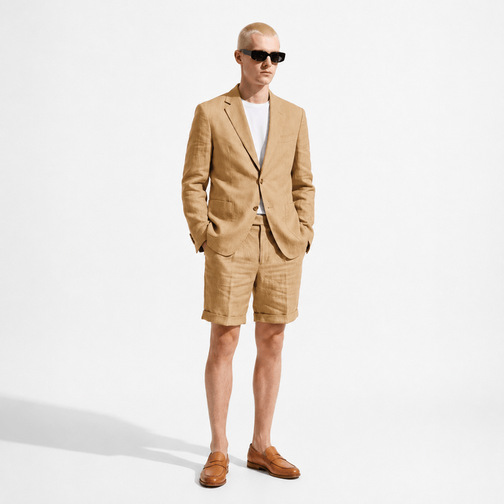 Tiavllya Tiavllya Leisure 2 Piece Men's Suit Flat Linen Notch Lapel Tuxedos (Blazer+Shorts)