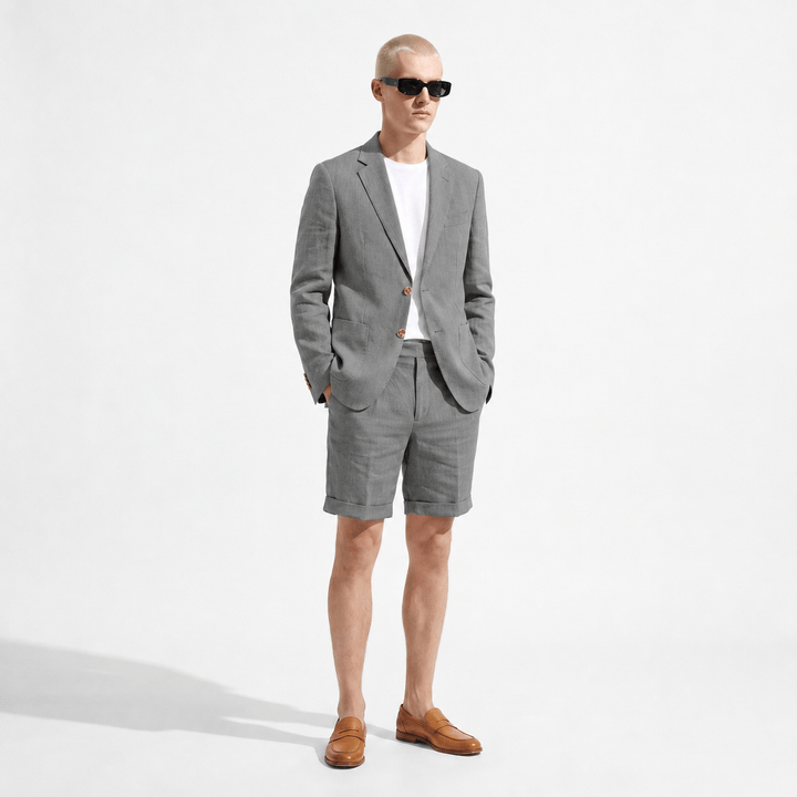 Tiavllya Tiavllya Leisure 2 Piece Men's Suit Flat Linen Notch Lapel Tuxedos (Blazer+Shorts)