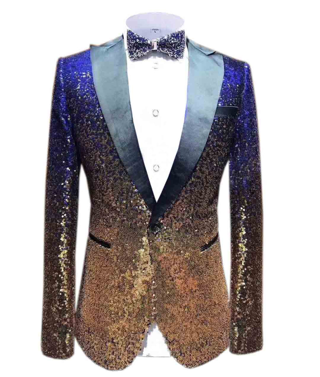 Tiavllya Tiavllya Men Fashion Gradual Change Color Sequins Tuxedos Suit Peak Lapel Blazer