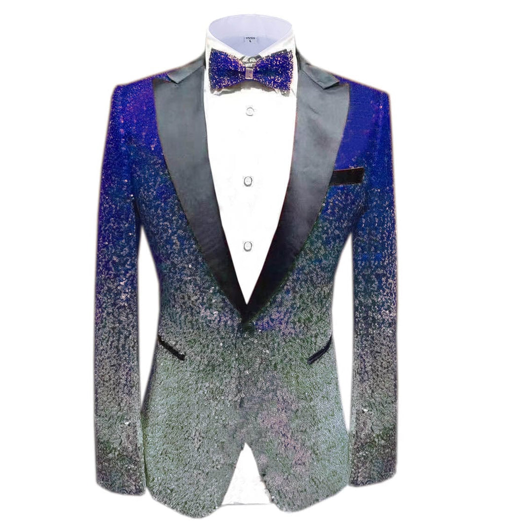 Tiavllya Tiavllya Men Fashion Gradual Change Color Sequins Tuxedos Suit Peak Lapel Blazer
