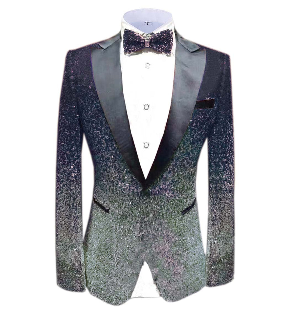 Tiavllya Tiavllya Men Fashion Gradual Change Color Sequins Tuxedos Suit Peak Lapel Blazer
