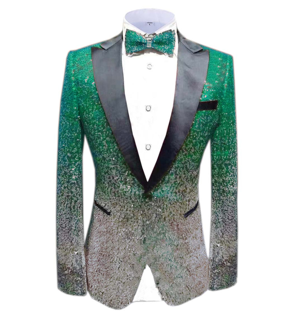 Tiavllya Tiavllya Men Fashion Gradual Change Color Sequins Tuxedos Suit Peak Lapel Blazer