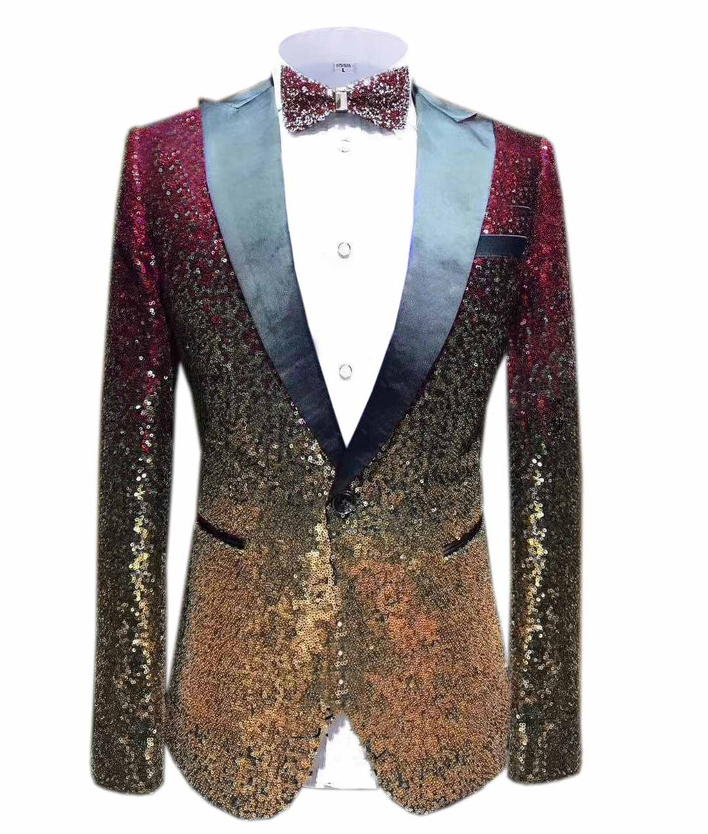 Tiavllya Tiavllya Men Fashion Gradual Change Color Sequins Tuxedos Suit Peak Lapel Blazer