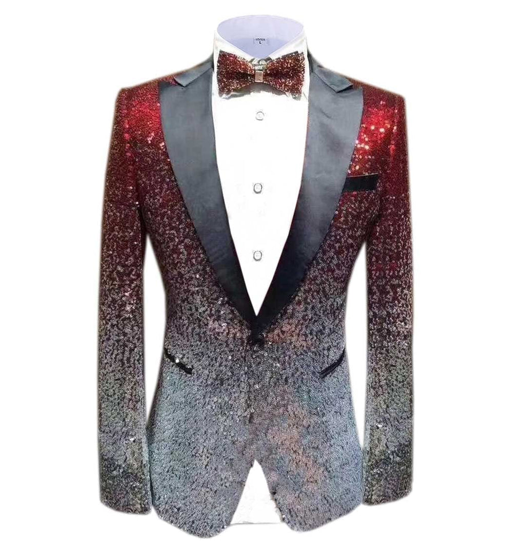 Tiavllya Tiavllya Men Fashion Gradual Change Color Sequins Tuxedos Suit Peak Lapel Blazer