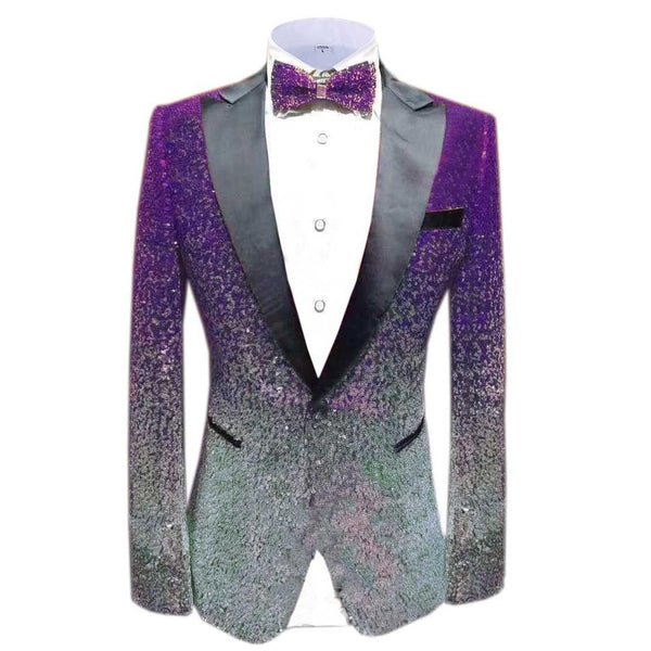 Tiavllya Tiavllya Men Fashion Gradual Change Color Sequins Tuxedos Suit Peak Lapel Blazer