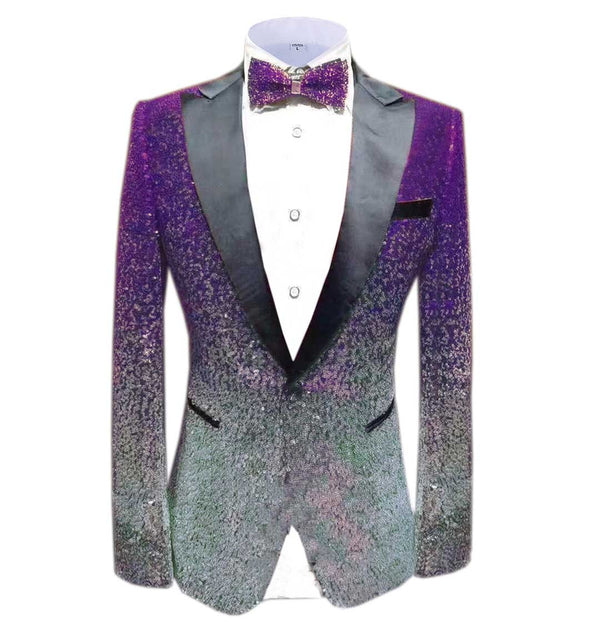 Tiavllya Tiavllya Men Fashion Gradual Change Color Sequins Tuxedos Suit Peak Lapel Blazer