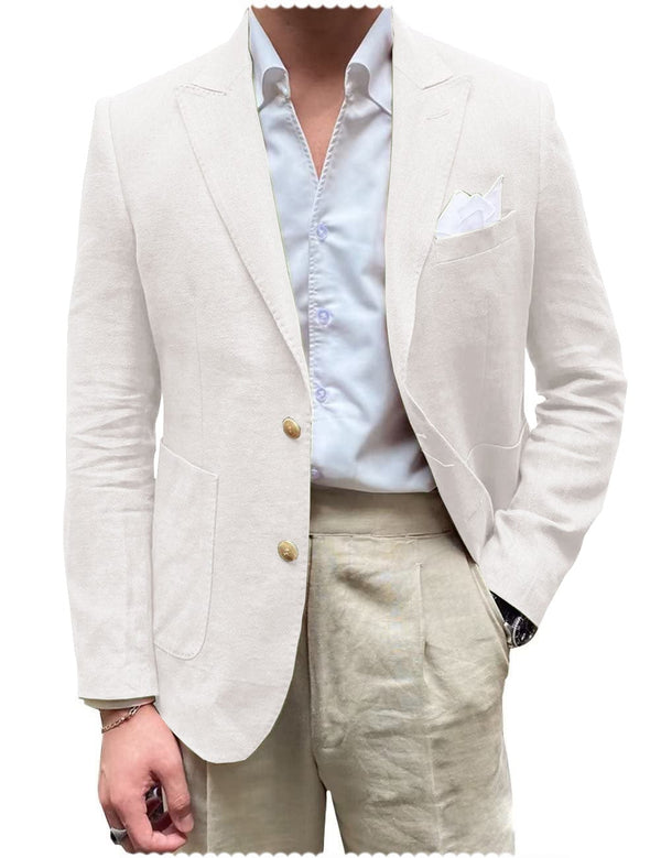 Tiavllya Tiavllya Men's 2 Pieces Mens Blazer Peak Lapel Linen For Wedding