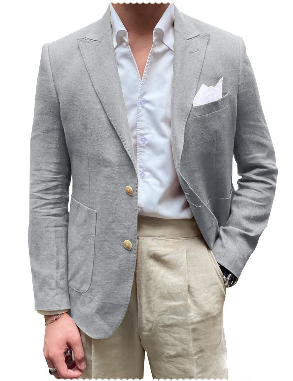 Tiavllya Tiavllya Men's 2 Pieces Mens Blazer Peak Lapel Linen For Wedding