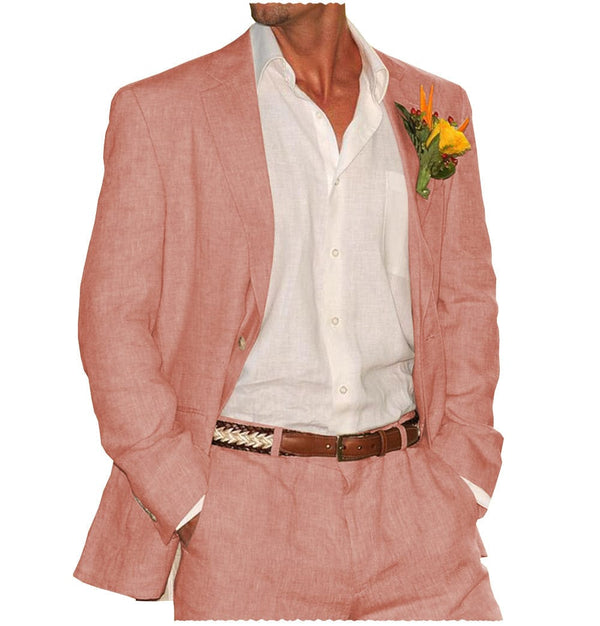 Tiavllya Tiavllya Men's 2 Pieces Mens Suit Notch Lapel Linen For Wedding (Blazer+Pants)
