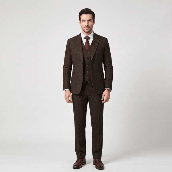 Tiavllya Tiavllya Men's Casual 3 Pieces Men’s Suit Classic Tweed Notch Lapel Tuxedos (Blazer+vest+Pants)