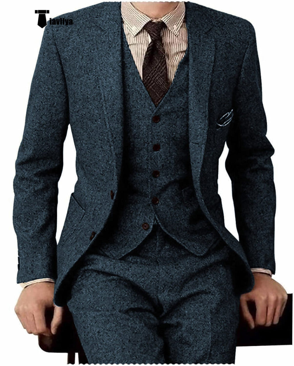 Tiavllya Tiavllya Men's Casual 3 Pieces Mens Suit Classic Tweed Notch Lapel Tuxedos (Blazer+vest+Pants)