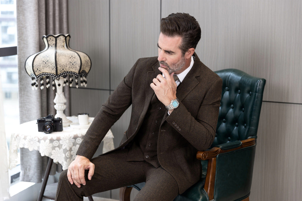 Tiavllya Tiavllya Men's Casual 3 Pieces Mens Suit Classic Tweed Notch Lapel Tuxedos (Blazer+vest+Pants)