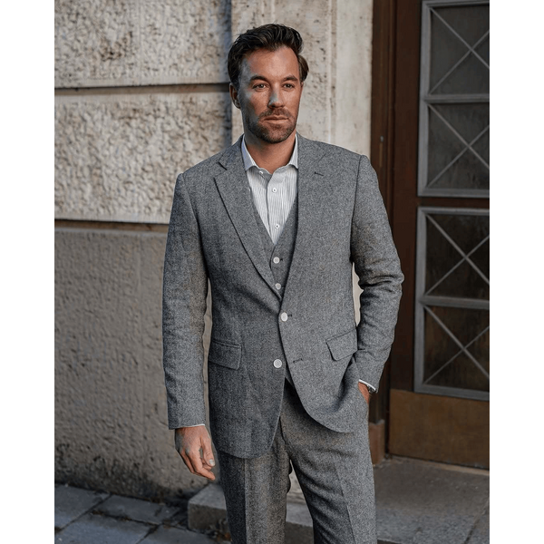 Tiavllya Tiavllya Men's Casual 3 Pieces Mens Suit Classic Tweed Notch Lapel Tuxedos (Blazer+vest+Pants)