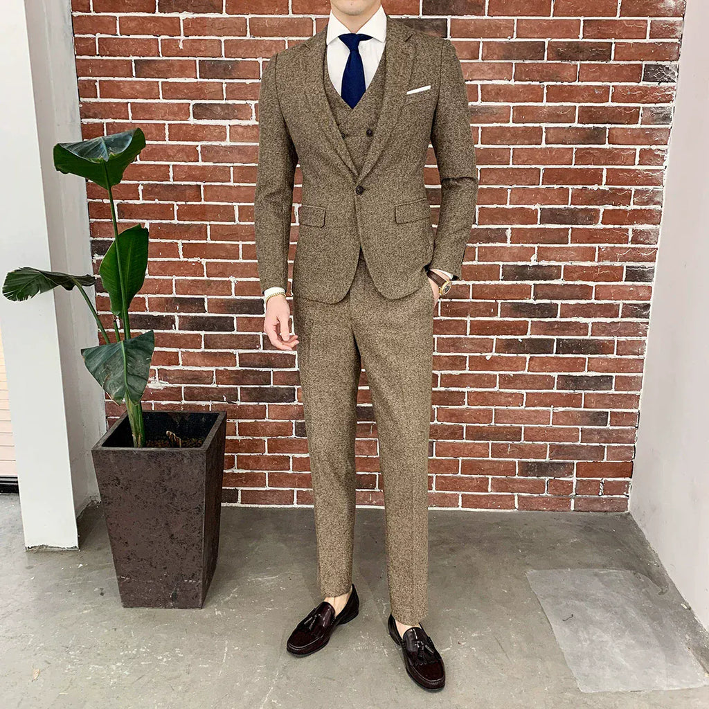 Tiavllya Tiavllya Men's Casual 3 Pieces Mens Suit Classic Tweed Notch Lapel Tuxedos (Blazer+vest+Pants)