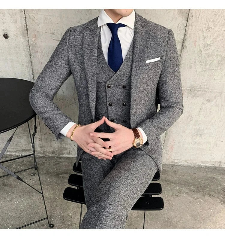Tiavllya Tiavllya Men's Casual 3 Pieces Mens Suit Classic Tweed Notch Lapel Tuxedos (Blazer+vest+Pants)