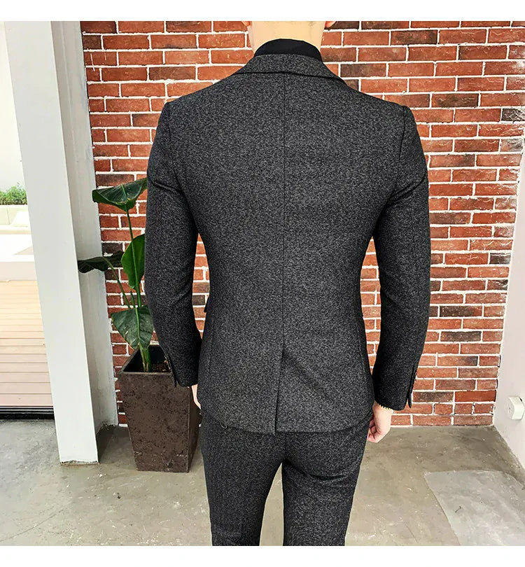 Tiavllya Tiavllya Men's Casual 3 Pieces Mens Suit Classic Tweed Notch Lapel Tuxedos (Blazer+vest+Pants)