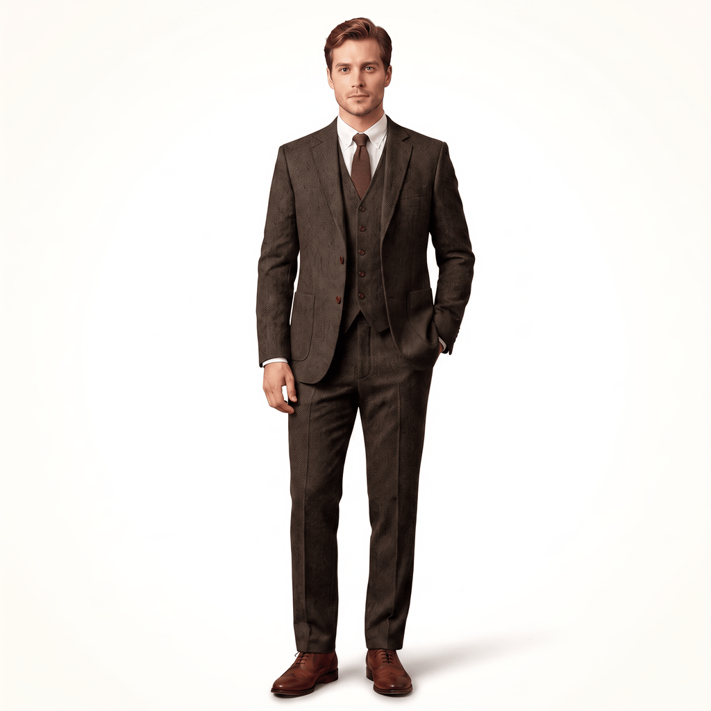 Tiavllya Tiavllya Men's Casual 3 Pieces Mens Suit Classic Tweed Notch Lapel Tuxedos (Blazer+vest+Pants)