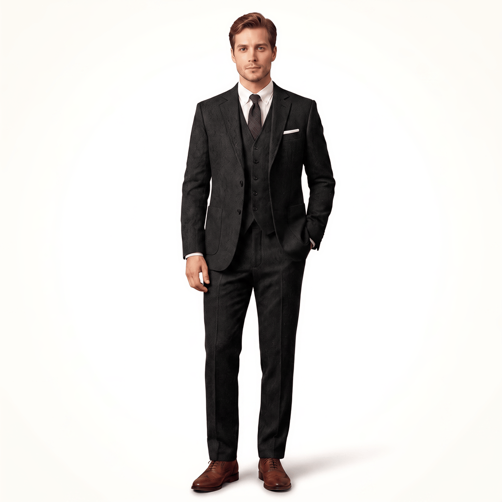 Tiavllya Tiavllya Men's Casual 3 Pieces Mens Suit Classic Tweed Notch Lapel Tuxedos (Blazer+vest+Pants)