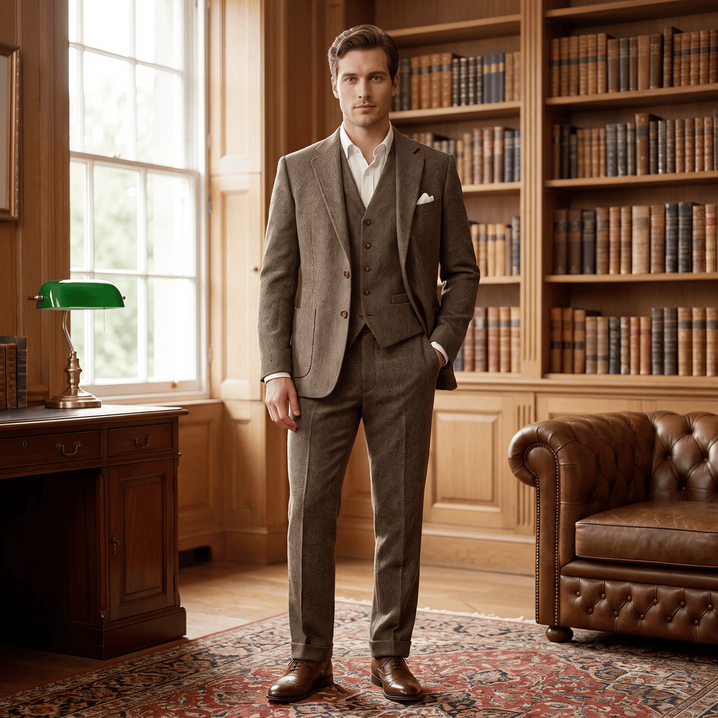 Tiavllya Tiavllya Men's Casual 3 Pieces Mens Suit Classic Tweed Notch Lapel Tuxedos (Blazer+vest+Pants)