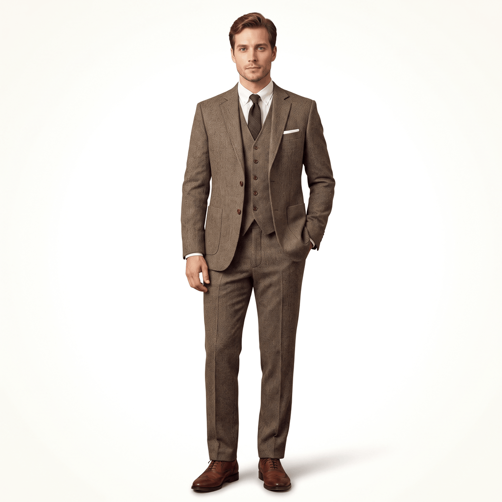 Tiavllya Tiavllya Men's Casual 3 Pieces Mens Suit Classic Tweed Notch Lapel Tuxedos (Blazer+vest+Pants)
