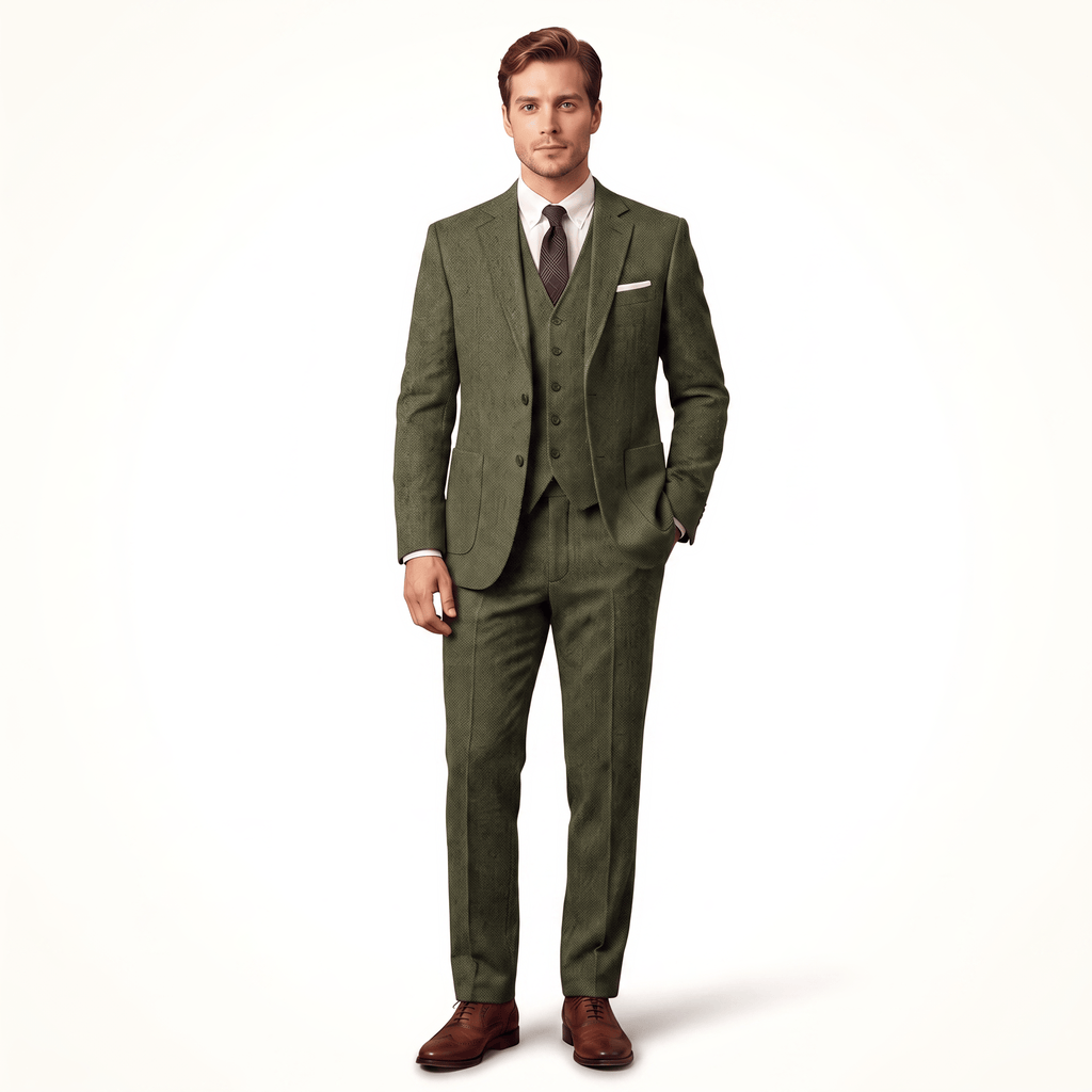 Tiavllya Tiavllya Men's Casual 3 Pieces Mens Suit Classic Tweed Notch Lapel Tuxedos (Blazer+vest+Pants)