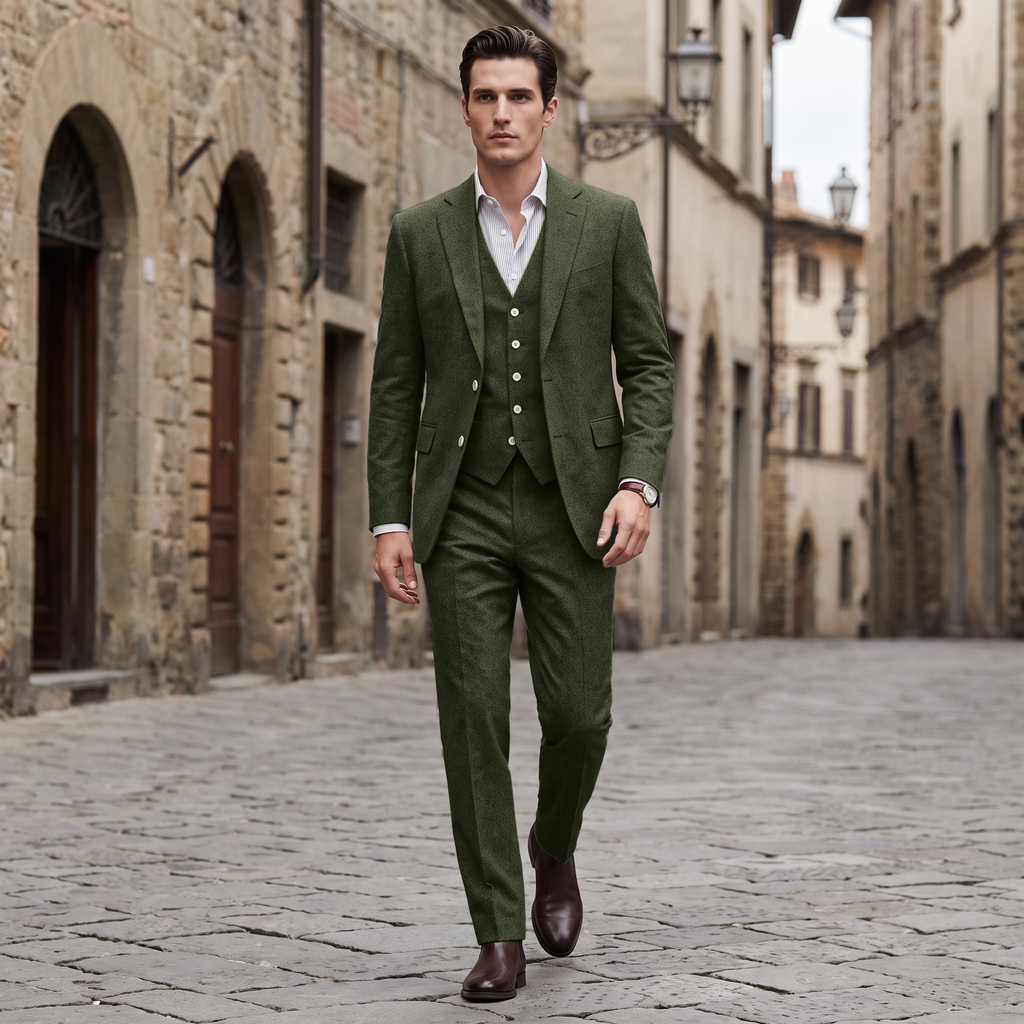 Tiavllya Tiavllya Men's Casual 3 Pieces Mens Suit Classic Tweed Notch Lapel Tuxedos (Blazer+vest+Pants)