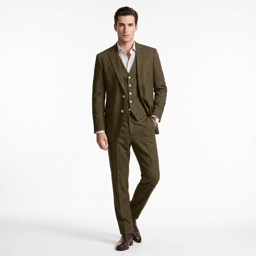 Tiavllya Tiavllya Men's Casual 3 Pieces Mens Suit Classic Tweed Notch Lapel Tuxedos (Blazer+vest+Pants)