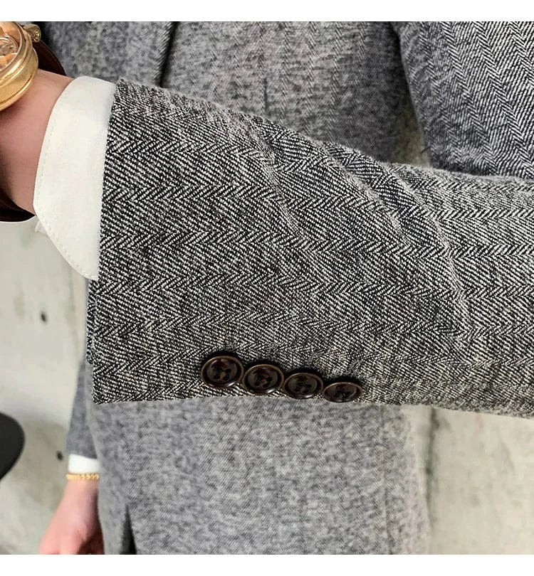 Tiavllya Tiavllya Men's Casual 3 Pieces Mens Suit Herringbone Tweed Tuxedos (Blazer+vest+Pants)