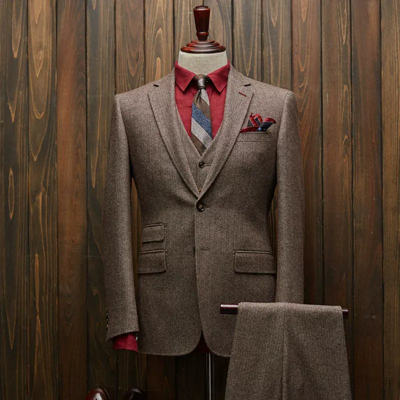 Tiavllya Tiavllya Men's Casual 3 Pieces Mens Suit Herringbone Tweed Tuxedos (Blazer+vest+Pants)