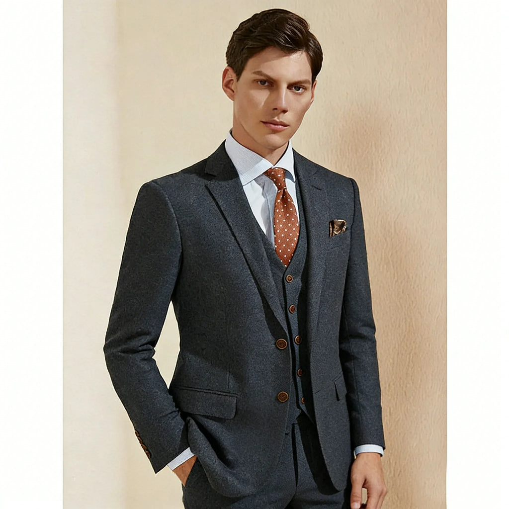 Tiavllya Tiavllya Men's Casual 3 Pieces Mens Suit Herringbone Tweed Tuxedos (Blazer+vest+Pants)