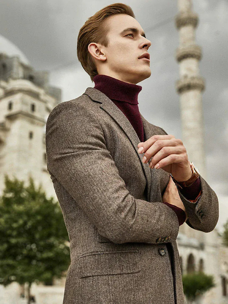 Tiavllya Tiavllya Men's Casual 3 Pieces Mens Suit Herringbone Tweed Tuxedos (Blazer+vest+Pants)