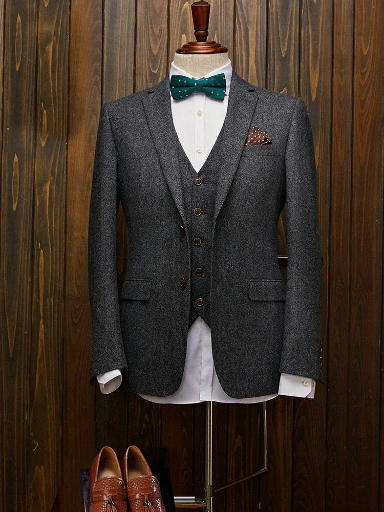 Tiavllya Tiavllya Men's Casual 3 Pieces Mens Suit Herringbone Tweed Tuxedos (Blazer+vest+Pants)