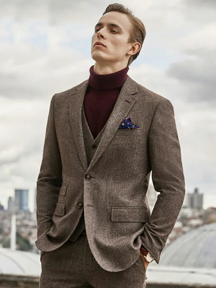 Tiavllya Tiavllya Men's Casual 3 Pieces Mens Suit Herringbone Tweed Tuxedos (Blazer+vest+Pants)