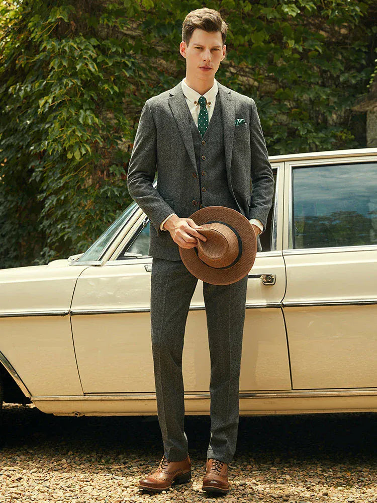 Tiavllya Tiavllya Men's Casual 3 Pieces Mens Suit Herringbone Tweed Tuxedos (Blazer+vest+Pants)