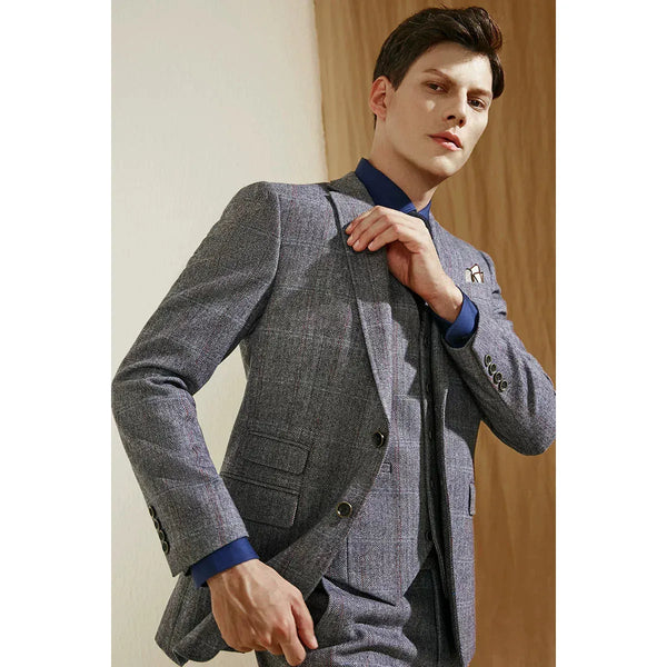 Tiavllya Tiavllya Men's Casual 3 Pieces Mens Suit Plaid Herringbone Tuxedos (Blazer+vest+Pants)