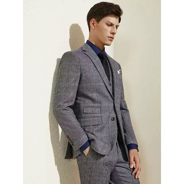 Tiavllya Tiavllya Men's Casual 3 Pieces Mens Suit Plaid Herringbone Tuxedos (Blazer+vest+Pants)