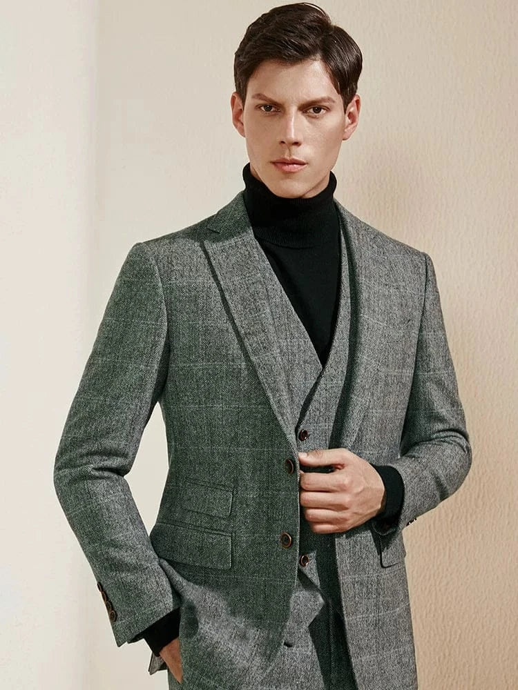 Tiavllya Tiavllya Men's Casual 3 Pieces Mens Suit Plaid Herringbone Tuxedos (Blazer+vest+Pants)