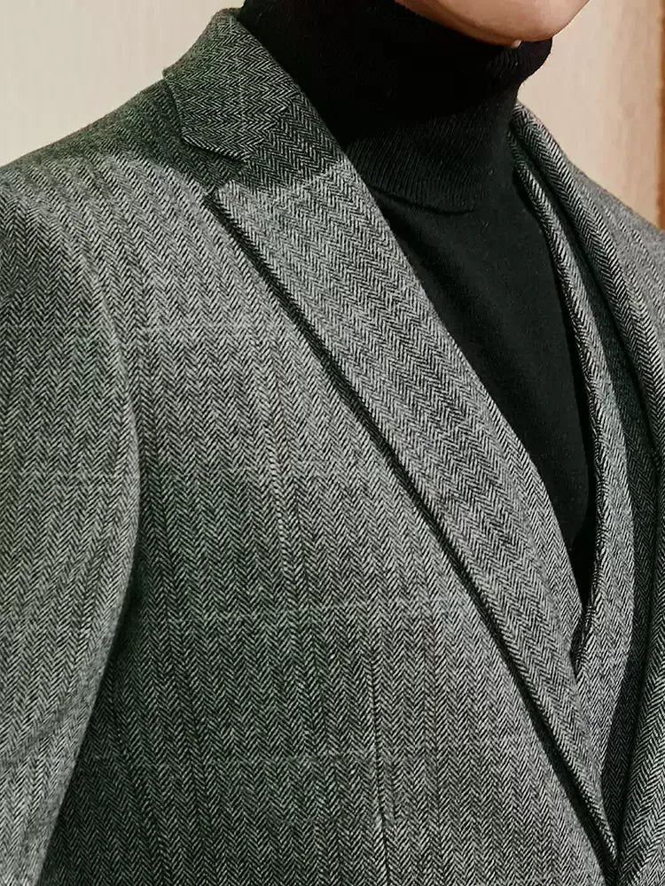 Tiavllya Tiavllya Men's Casual 3 Pieces Mens Suit Plaid Herringbone Tuxedos (Blazer+vest+Pants)