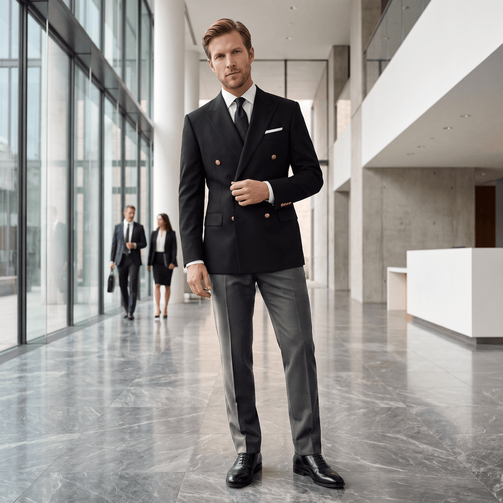 Tiavllya Tiavllya Men's Casual Black Slim-fit Double Button Peak Lapel Men's Jacket