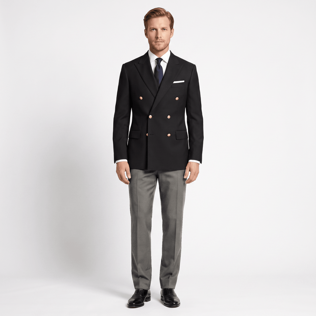 Tiavllya Tiavllya Men's Casual Black Slim-fit Double Button Peak Lapel Men's Jacket