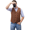 Tiavllya Tiavllya Men's Casual Double Breasted Tweed Herringbone V Neck Waistcoat