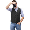 Tiavllya Tiavllya Men's Casual Double Breasted Tweed Herringbone V Neck Waistcoat
