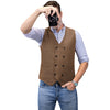 Tiavllya Tiavllya Men's Casual Double Breasted Tweed Herringbone V Neck Waistcoat