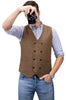 Tiavllya Tiavllya Men's Casual Double Breasted Tweed Herringbone V Neck Waistcoat