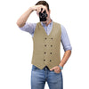 Tiavllya Tiavllya Men's Casual Double Breasted Tweed Herringbone V Neck Waistcoat